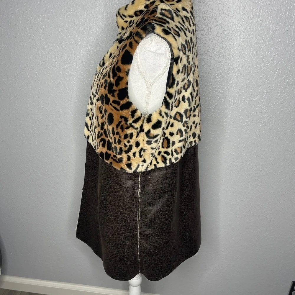H‎ by Heurueh Leopard Print Shearling Vest